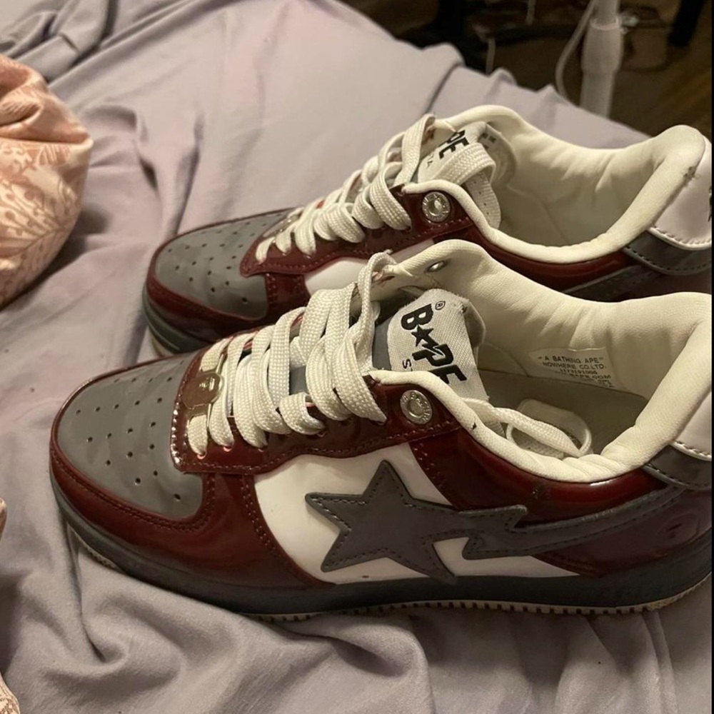 Bape Burgundy and Gray Star Sneakers